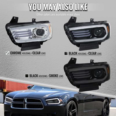 For Dodge Charger 2011-2014 Headlights LED DRL Light Strip Turn Signal Side Marker Black Housing Smoked Lens