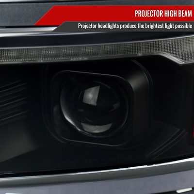 2014-2015 Chevy Silverado 1500 LED Bar Projector Headlights Smoke/Chrome Trim
