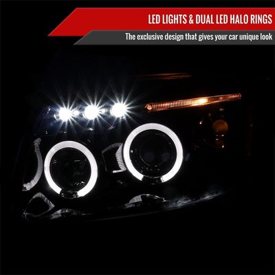 2007-2012 Dodge Caliber Dual Halo Projector Headlights Glossy Black/Smoke Lens
