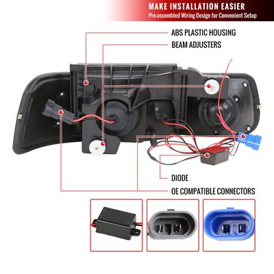 1999-2002 Chevy Silverado/ Tahoe/Suburban Dual Halo Headlights LED Black