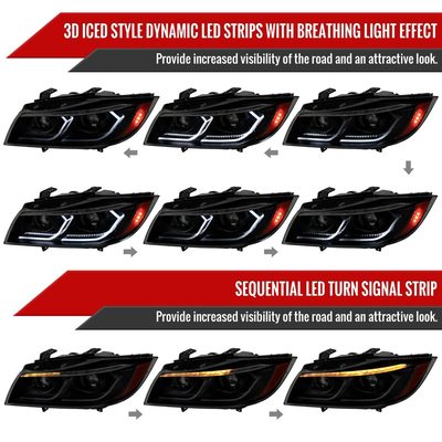 2006-2011 BMW E90 3 Series Sedan 3D Iced LED Dual Projector Headlights Smoke