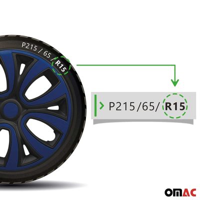 ColorFlex Hub Caps Wheel Cover 15" Black Matt & Dark Blue Full Set 4 pcs.