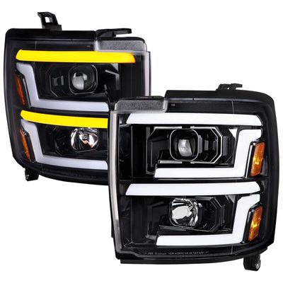 2015-2019 Chevy Silverado 2500HD/3500HD LED Signal Projector Headlights Black