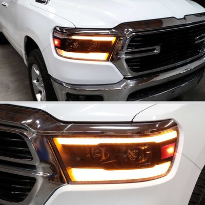 For Dodge RAM 1500 2019-2024 LED Headlights Turn Signals LED Pulsing Glow Matte Black Housing Clear Lens