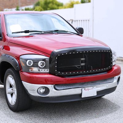 2006-2008 Dodge RAM Glossy Black ABS Rivet Style Grille w/ S.Steel Mesh