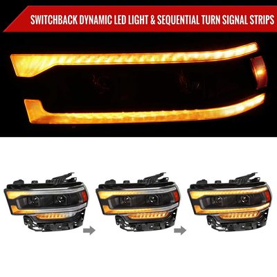 For Dodge RAM 2500 3500 5000 5500 2019-2024 Switchback LED Turn Signal Projector Headlights Matte Black Housing Clear Lens