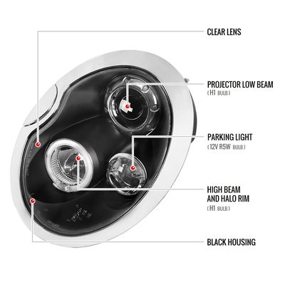 2002-2008 Mini Cooper R50 R53 R52 Single Halo Projector Headlights Matt Black
