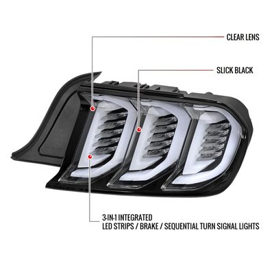 2015-2023 Ford Mustang Sequential Signal LED Tail Lights Jet Black/Clean Lens