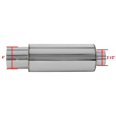 Universal 2.5" Inlet/4" Outlet S.Steel Spiral Flow Exhaust Muffler w/ Silencer