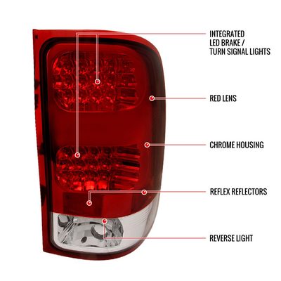 2007-2014 GMC Sierra LED Tail Lights Chrome Housing/Red Clear Lens