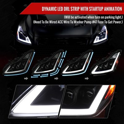 For Infiniti G37 2008-13 / Q60 Coupe 2014-15 LED Turn Signal Full LED Triple Headlights Matte Black Housing Smoked Lens