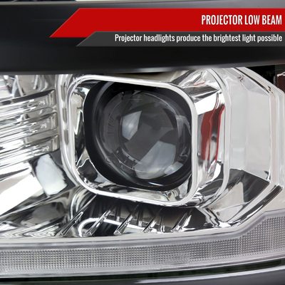 2014-2015 Chevy Silverado 1500 LED Bar Projector Headlights Chrome/Black Trim