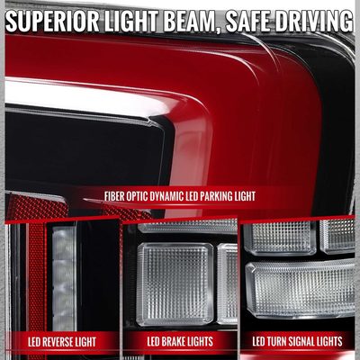 For Ford F-150 2021-2023 Full LEDTail Light Halogen Bulb Blind Spot Model Glossy Black With Red Light Bar