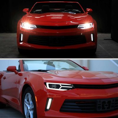 For Chevrolet Camaro 2016-2018 LED Strip Projector Headlights Turn Signal Lights Matte Black Housing Clear Lens