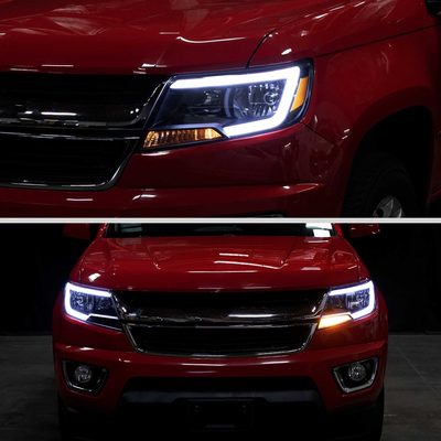 For Chevrolet Colorado 2015-2022 Headlights Switchback LED Bar Turn Signal Matte Black Housing Smoked Lens