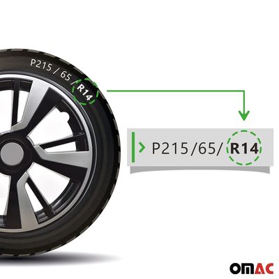 14" Hubcaps Wheel Rim Cover Black with Light Grey Insert 4pcs Set