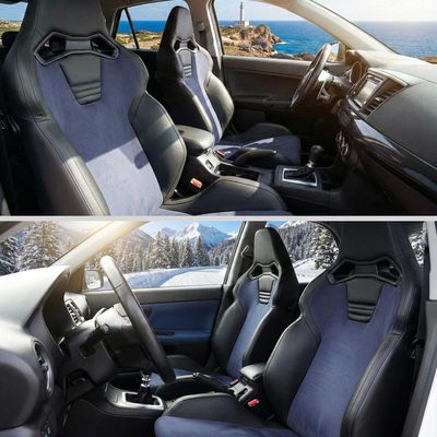 Universal Racing Seat Black Pu Leather Charcoal Gray Suede Double Black Stitch