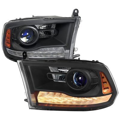 2013-2018 RAM 1500 2500 3500 LED Bar Projector Headlights Matte Black/Clear