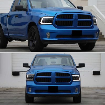 For Dodge RAM 1500 2009-18 / RAM Classic 2019 / 2500 3500 2010-18 LED Bar Turn Signal Projector Headlights Matte Black Housing Clear Lens