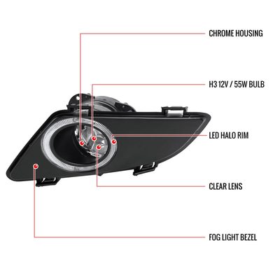 2003-2005 Mazda 6 Sedan H3 Halo Ring Fog Lights Kit Chrome/Clear Lens