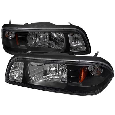 1987-93 Ford Mustang Factory Style Crystal Headlights Matte Black/Clear Lens