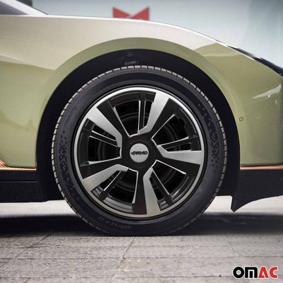 14" Hubcaps Wheel Rim Cover Black with Light Grey Insert 4pcs Set