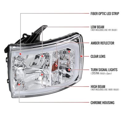 2007-2013 Chevy Silverado 1500 2500HD 3500HD C-Bar Headlights Amber & Chrome