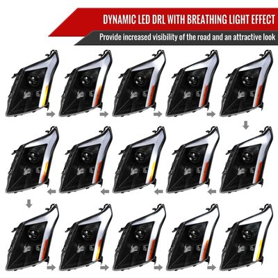 2010-2016 Cadillac SRX Projector Headlights Turn Signal LED Bar Black