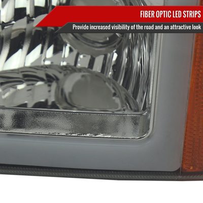 2003-2007 Chevy Silverado /02-2006 Avalanche LED Bar Headlights Chrome Smoke