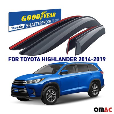 Goodyear Wind Deflectors for Toyota Highlander 2014-2019 Shatterproof Smoke 4x