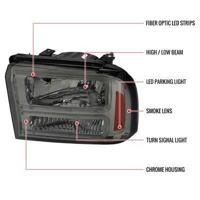 2005-2007 Ford F250/350/450 SuperDuty Dual LED C-Bar Factory Headlights Smoked