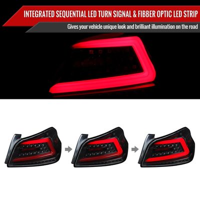 2015-2021 Subaru WRX Sequential Red Bar LED Tail Lights Jet Black/Clear Lens