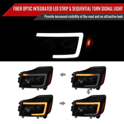 2004-2015 Nissan Titan/ 04-2007 Armada LED C-Bar Headlights Signal Black