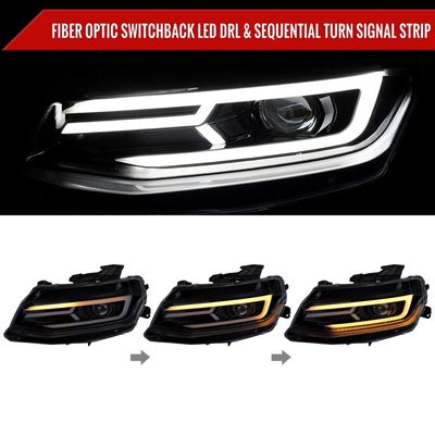 For Chevrolet Camaro 2016-2018 LED Strip Projector Headlights Turn Signal Lights Chrome Housing Smoked Lens