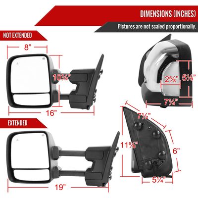 2016-2022 Nissan Titan BSM & Manually Extendable Chrome Towing Mirrors Clear