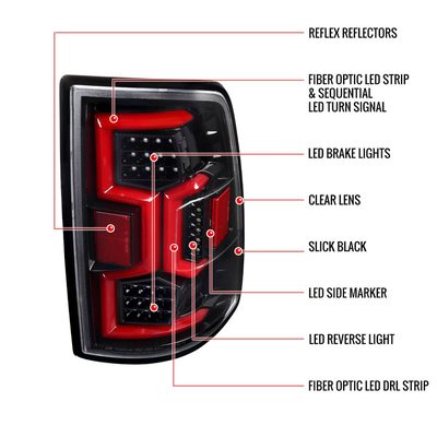 2019-2024 Dodge RAM 2500/3500 LED Signal Tail Lights Jet Black/Clear