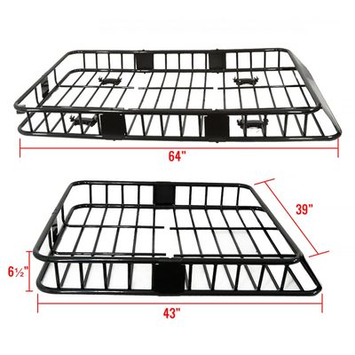 Universal Black Roof Rack Cargo Carrier w/ Extendable Luggage Hold Basket