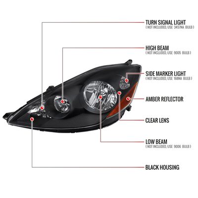 2006-2010 Toyota Sienna Factory Headlights w/Amber Reflector Matt Black/Clear