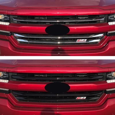 2016-2018 Chevrolet Silverado 1500 Grille Overlay Gloss Black 3Pcs ABS Plastic