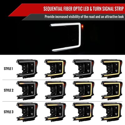 2018-2020 Ford F-150 LED CBar Projector Headlights Signal Lights Black /Smoked