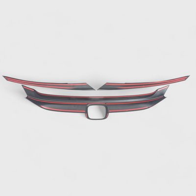 2016-2021 Honda Civic Grille Overlay Gloss Black 3Pcs ABS Plastic
