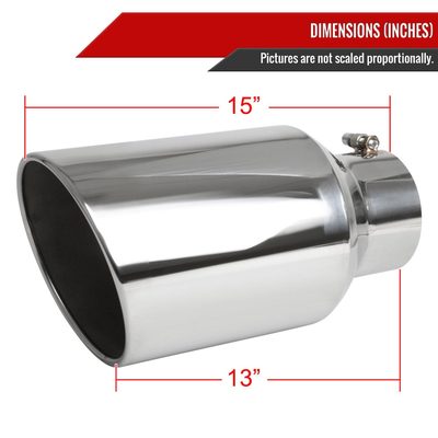 Universal 5" Inlet/8" Outlet Chrome Stainless Steel Bolt-On Angled Exhaust Tip