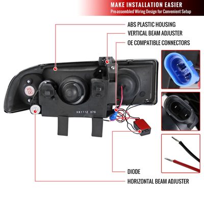 1998-2004 Chevy S10 Dual Halo Projector Headlights Chrome Housing/Smoke Lens