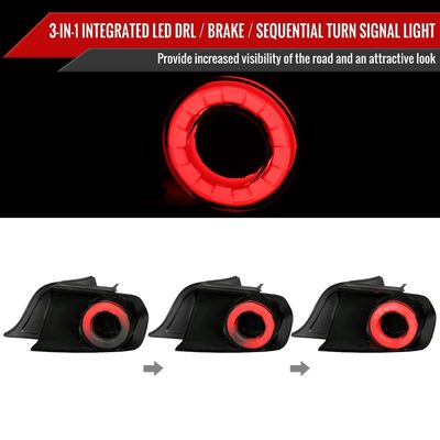 2015-2022 Ford Mustang Coupe/Convertible LED Tail Lights Glossy Black/Smoke