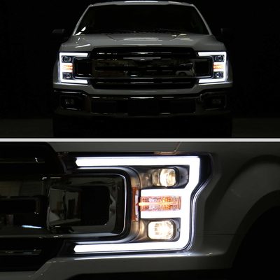 For Ford F-150 2018-2020 LED C Bar Projector Headlights Black Housing Clear Lens