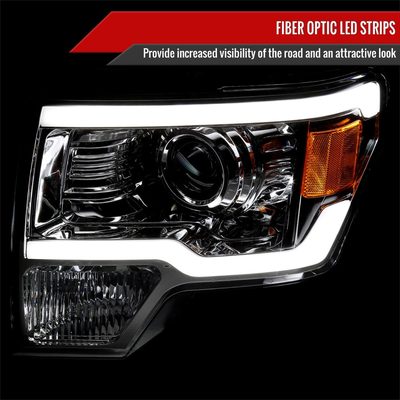 2009-2014 Ford F-150 LED Strip Projector Headlights Chrome/Clear Lens