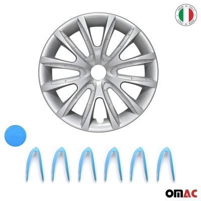 Bicolo Hub Caps Wheel Cover 14" Gray & Blue Full Set 4 pcs.