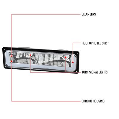 1988-1998 Chevy C10 GMC C/K LED Strip Bumper Corner Signal Lights Chrome/Clear