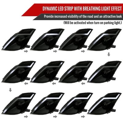 2006-2009 Nissan 350Z Turn Signal Animated LED Bar Projector Headlights Smoke