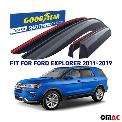 Goodyear Wind Deflectors for Ford Explorer 2011-2019 Tape-On Premium Smoke 4 pcs